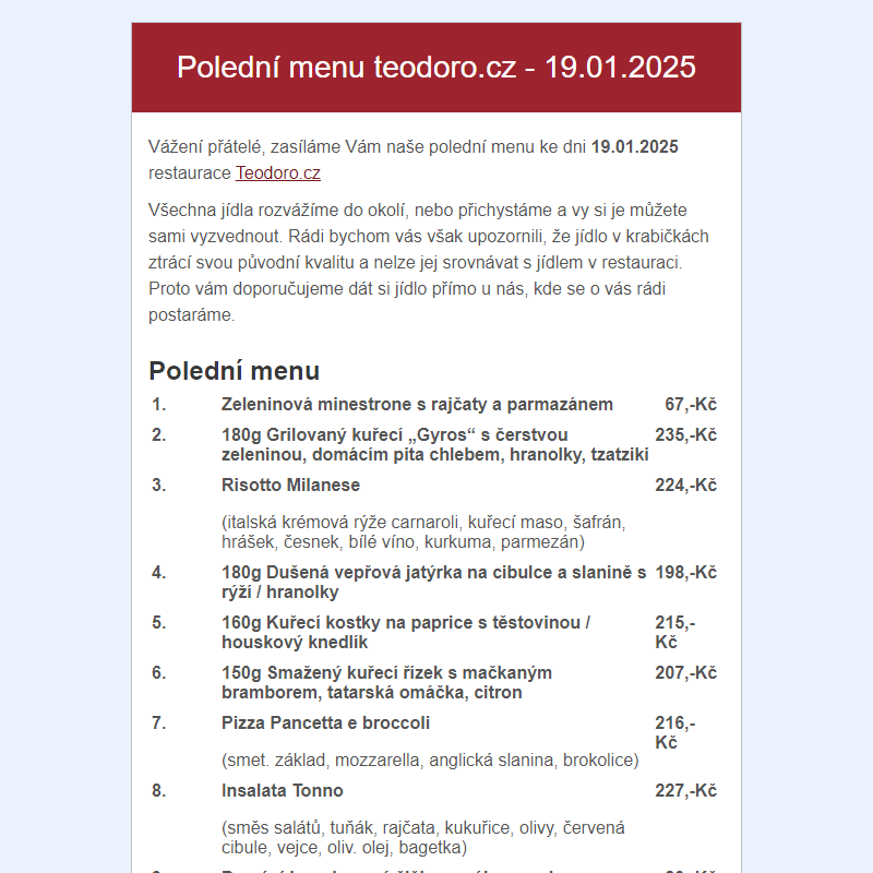 Poledni menu teodoro.cz - 19.01.2025