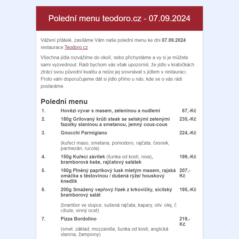 Poledni menu teodoro.cz - 07.09.2024