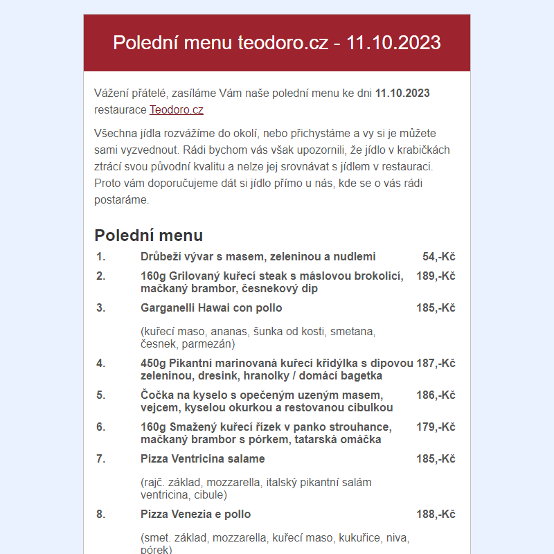 Poledni menu teodoro.cz - 11.10.2023