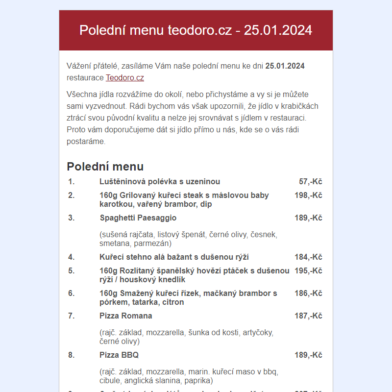 Poledni menu teodoro.cz - 25.01.2024