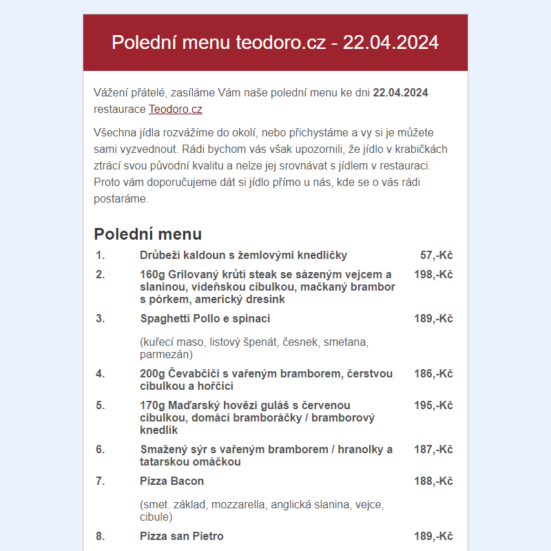 Poledni menu teodoro.cz - 22.04.2024