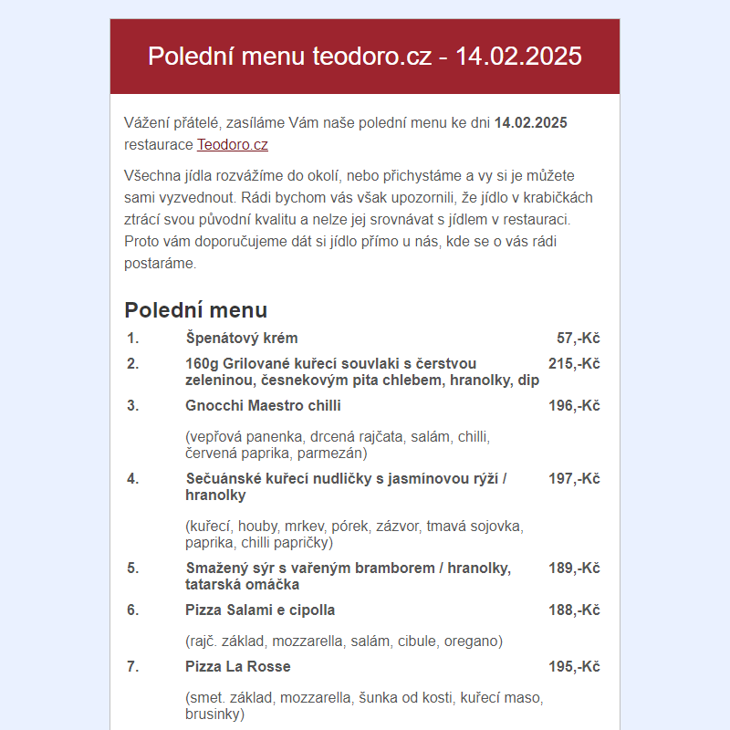 Poledni menu teodoro.cz - 14.02.2025