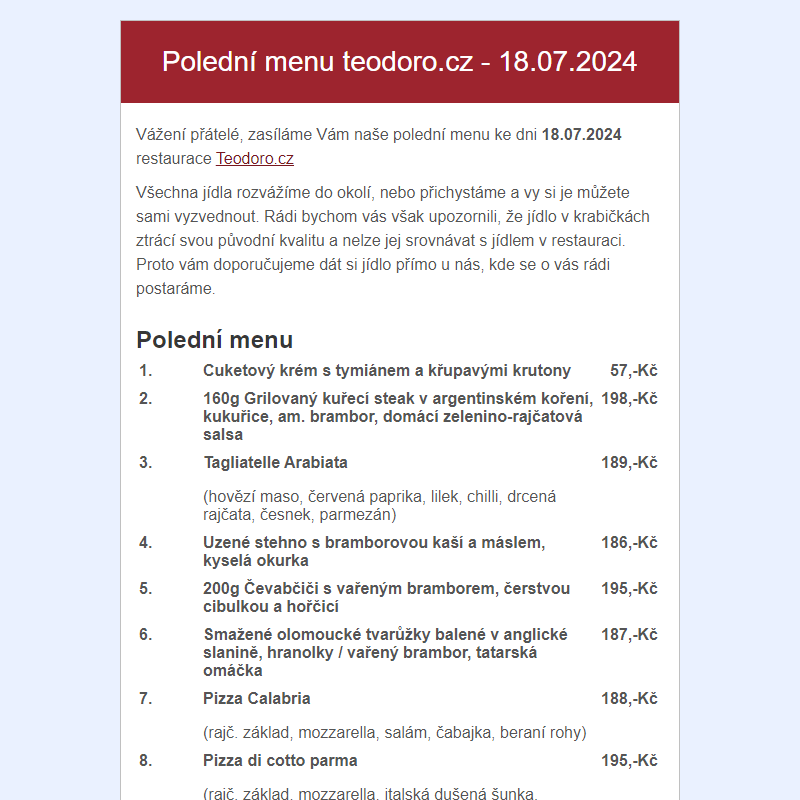 Poledni menu teodoro.cz - 18.07.2024