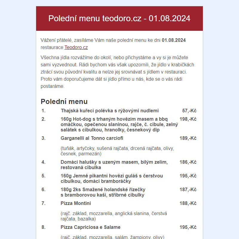 Poledni menu teodoro.cz - 01.08.2024