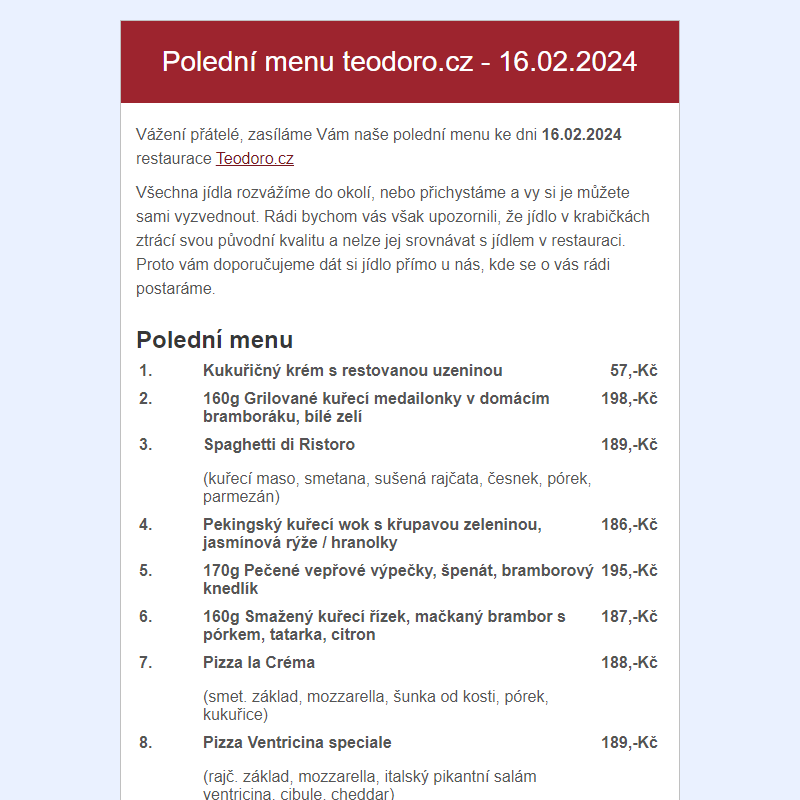 Poledni menu teodoro.cz - 16.02.2024