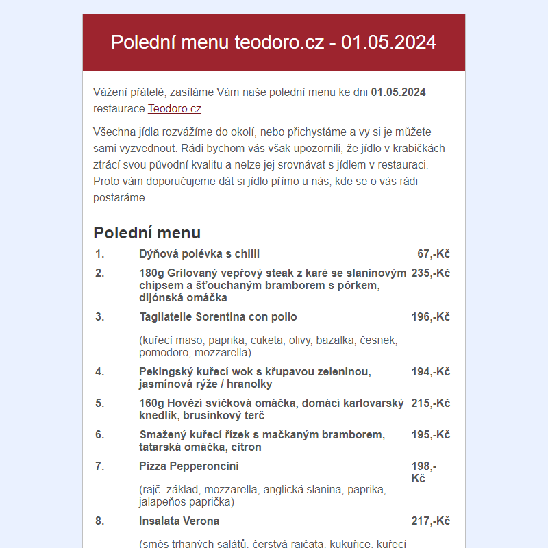 Poledni menu teodoro.cz - 01.05.2024