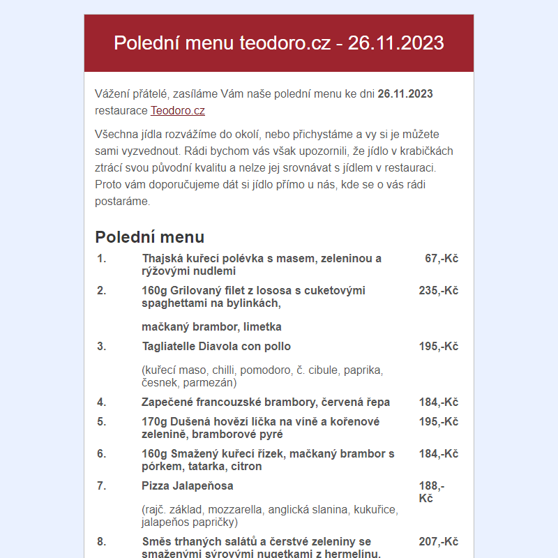 Poledni menu teodoro.cz - 26.11.2023