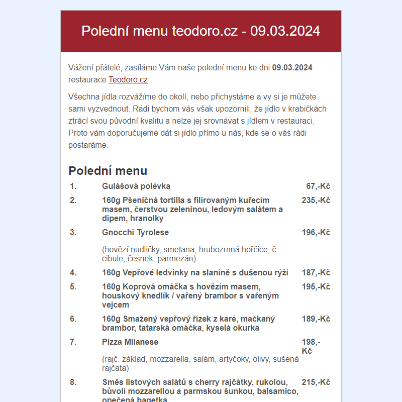 Poledni menu teodoro.cz - 09.03.2024