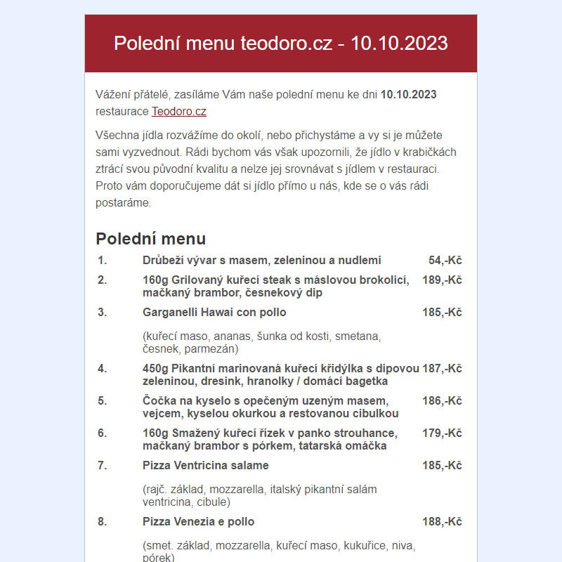 Poledni menu teodoro.cz - 10.10.2023