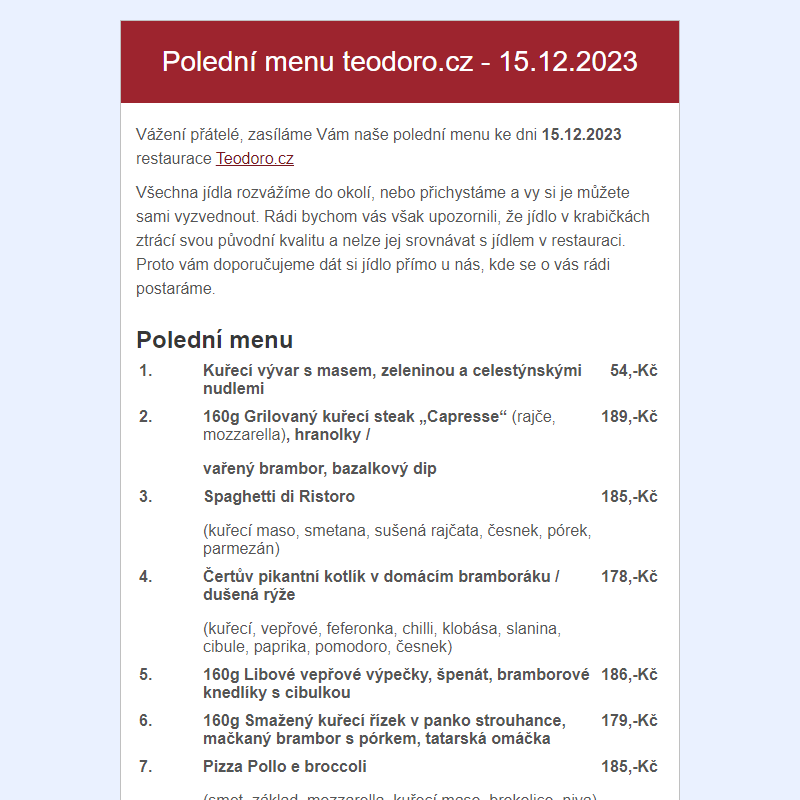 Poledni menu teodoro.cz - 15.12.2023