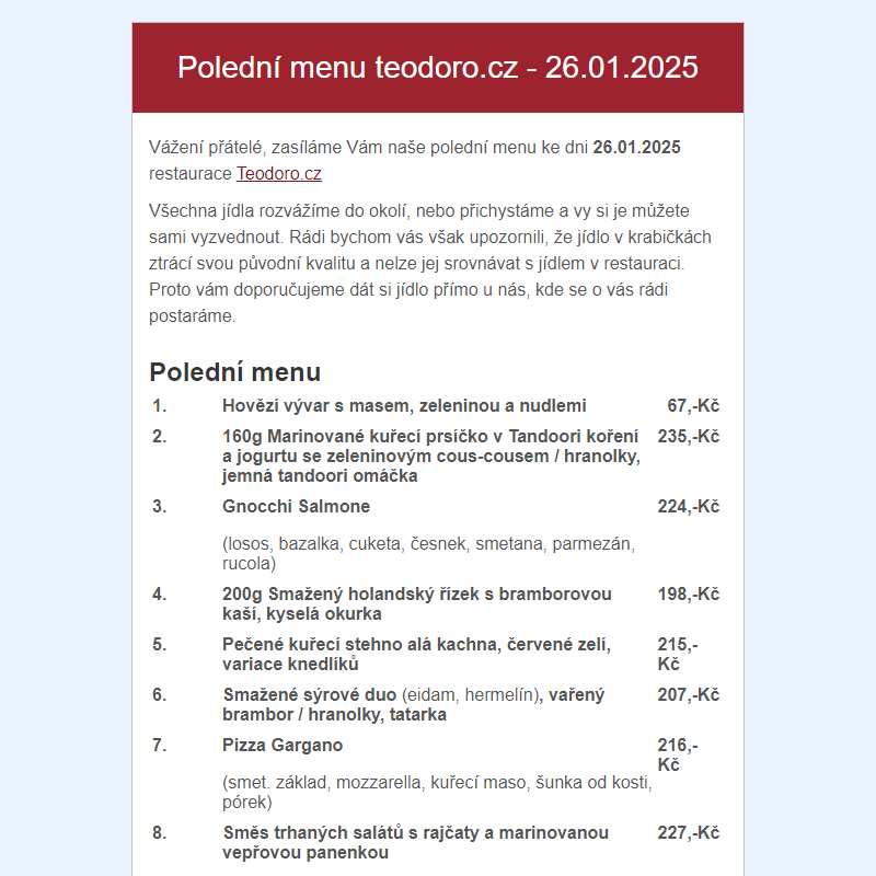 Poledni menu teodoro.cz - 26.01.2025