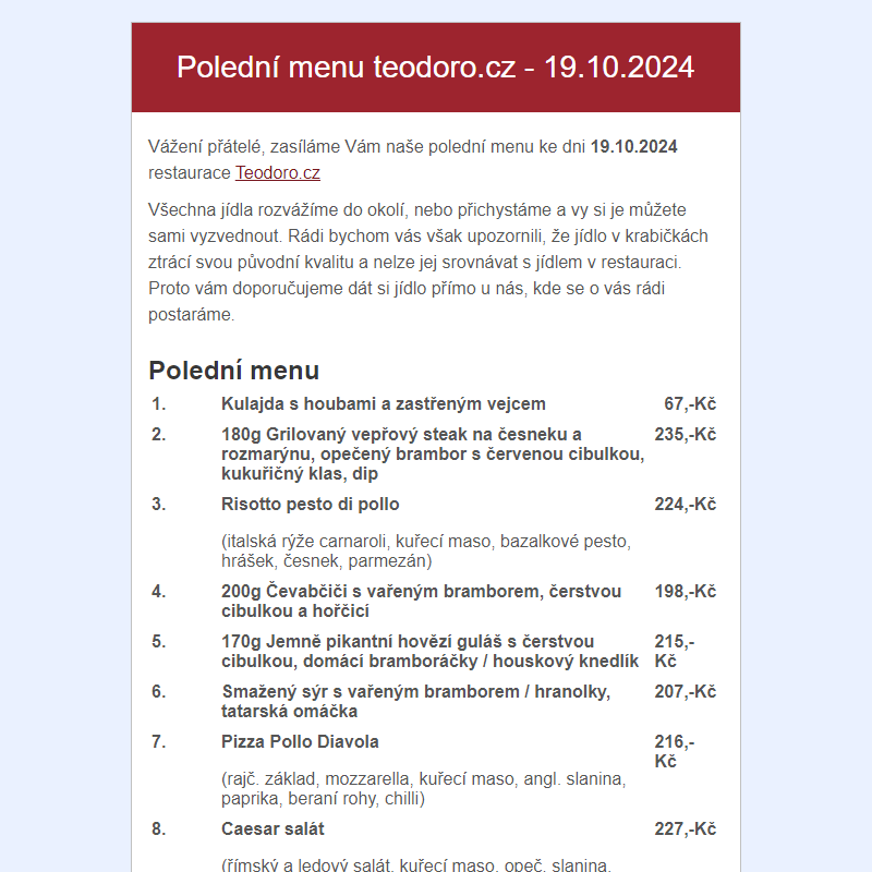 Poledni menu teodoro.cz - 19.10.2024