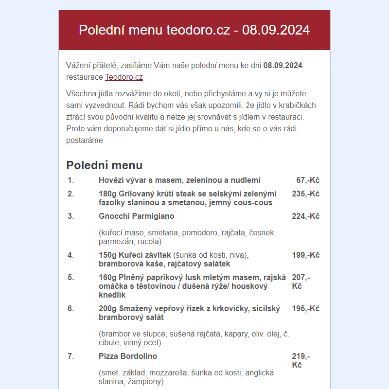 Poledni menu teodoro.cz - 08.09.2024