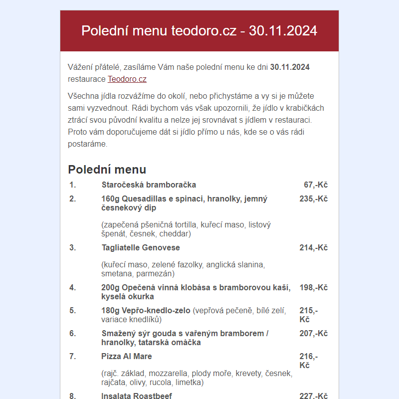 Poledni menu teodoro.cz - 30.11.2024