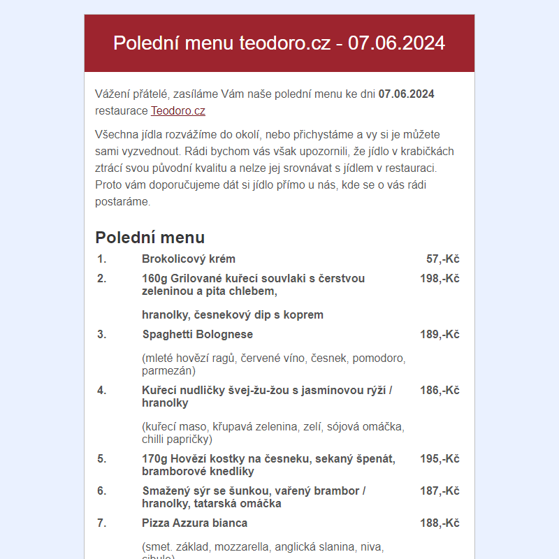 Poledni menu teodoro.cz - 07.06.2024