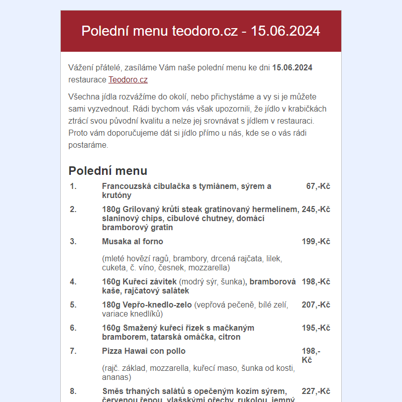 Poledni menu teodoro.cz - 15.06.2024