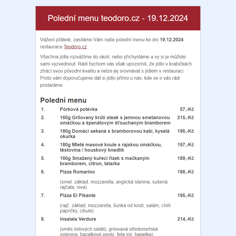 Poledni menu teodoro.cz - 19.12.2024