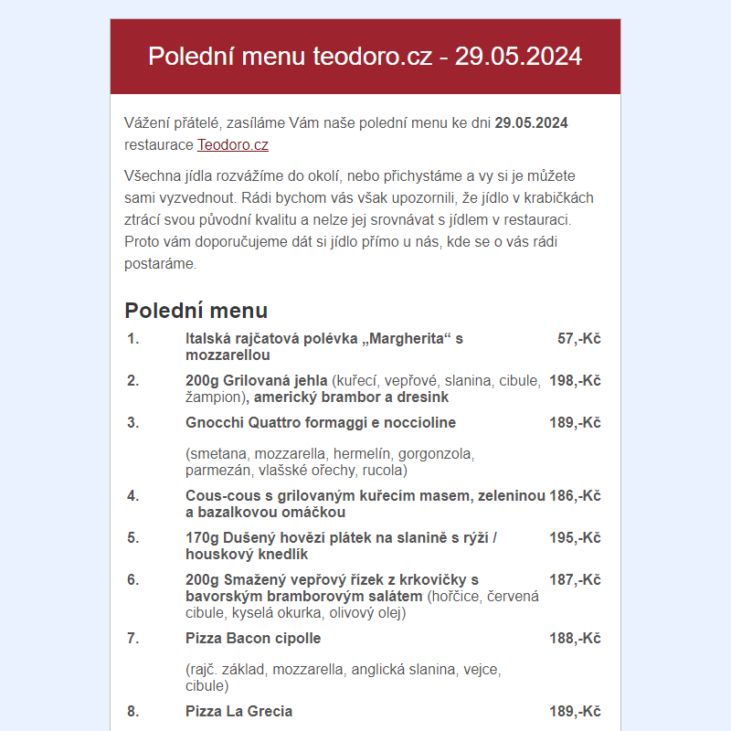 Poledni menu teodoro.cz - 29.05.2024
