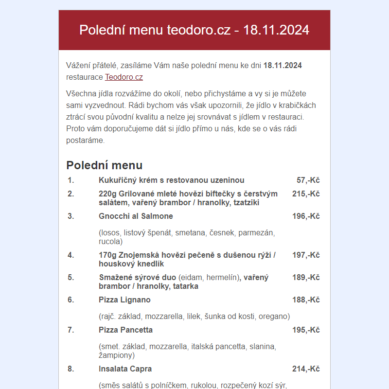 Poledni menu teodoro.cz - 18.11.2024