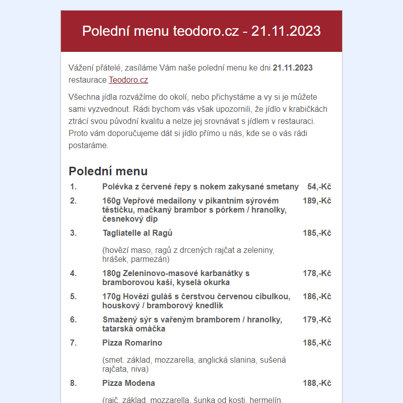 Poledni menu teodoro.cz - 21.11.2023