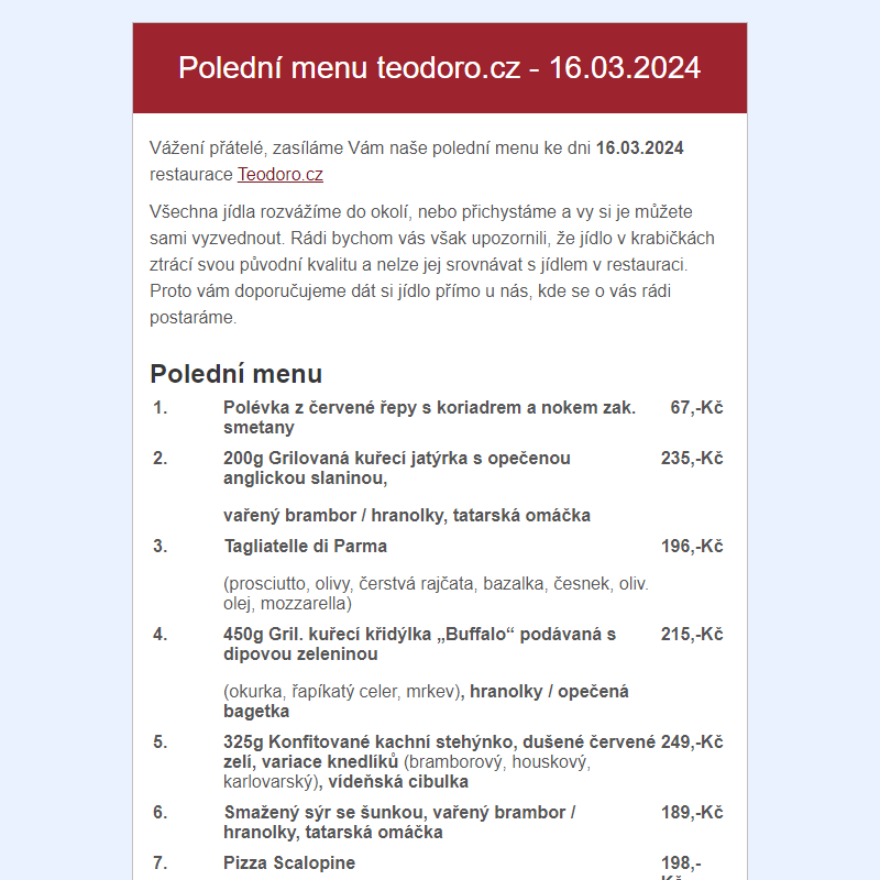 Poledni menu teodoro.cz - 16.03.2024