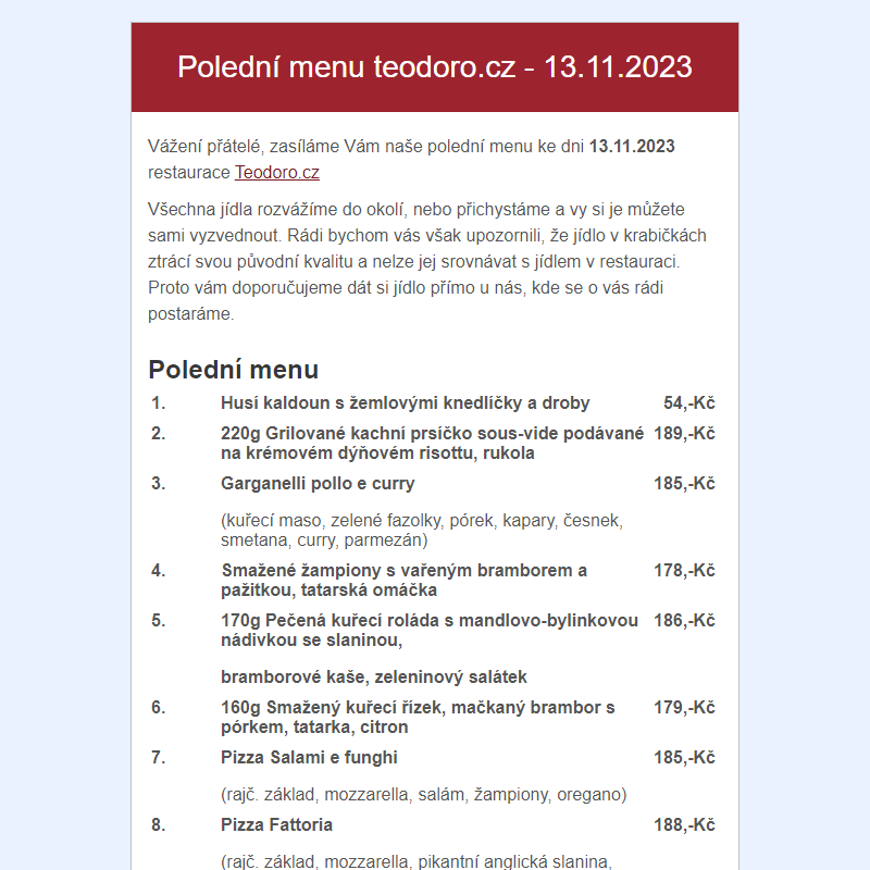 Poledni menu teodoro.cz - 13.11.2023