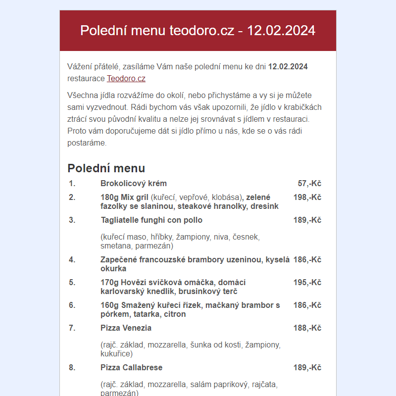 Poledni menu teodoro.cz - 12.02.2024