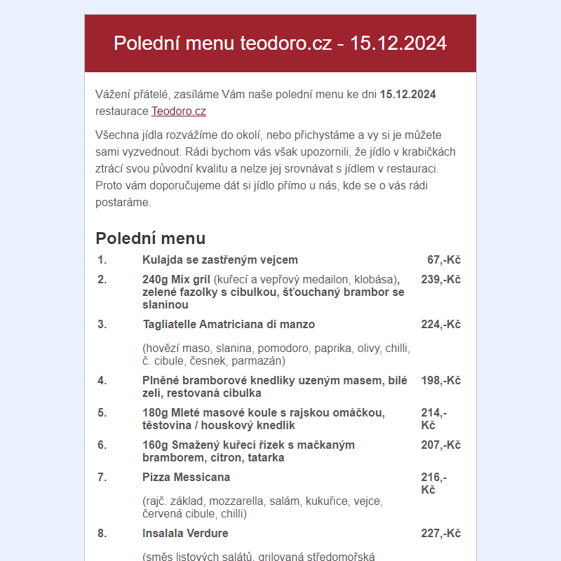 Poledni menu teodoro.cz - 15.12.2024