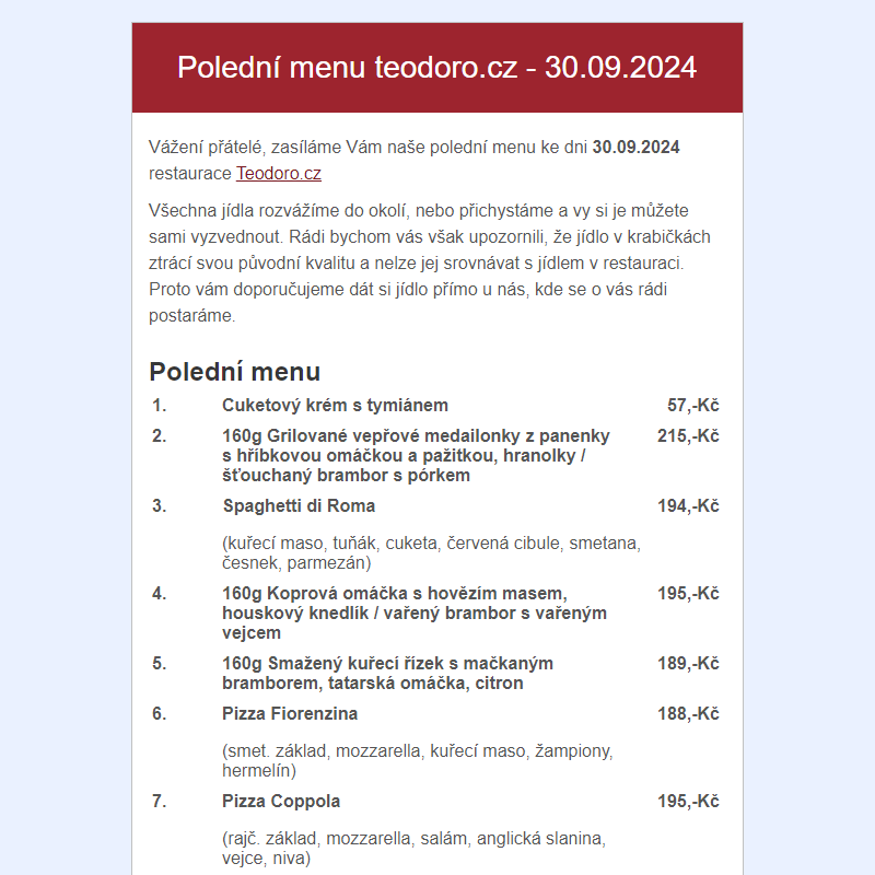 Poledni menu teodoro.cz - 30.09.2024