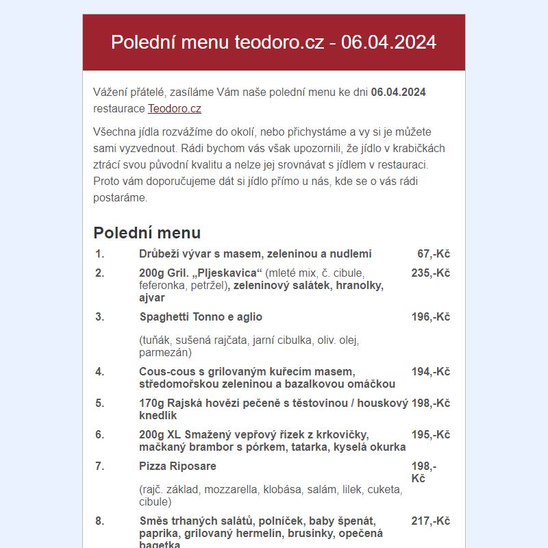 Poledni menu teodoro.cz - 06.04.2024
