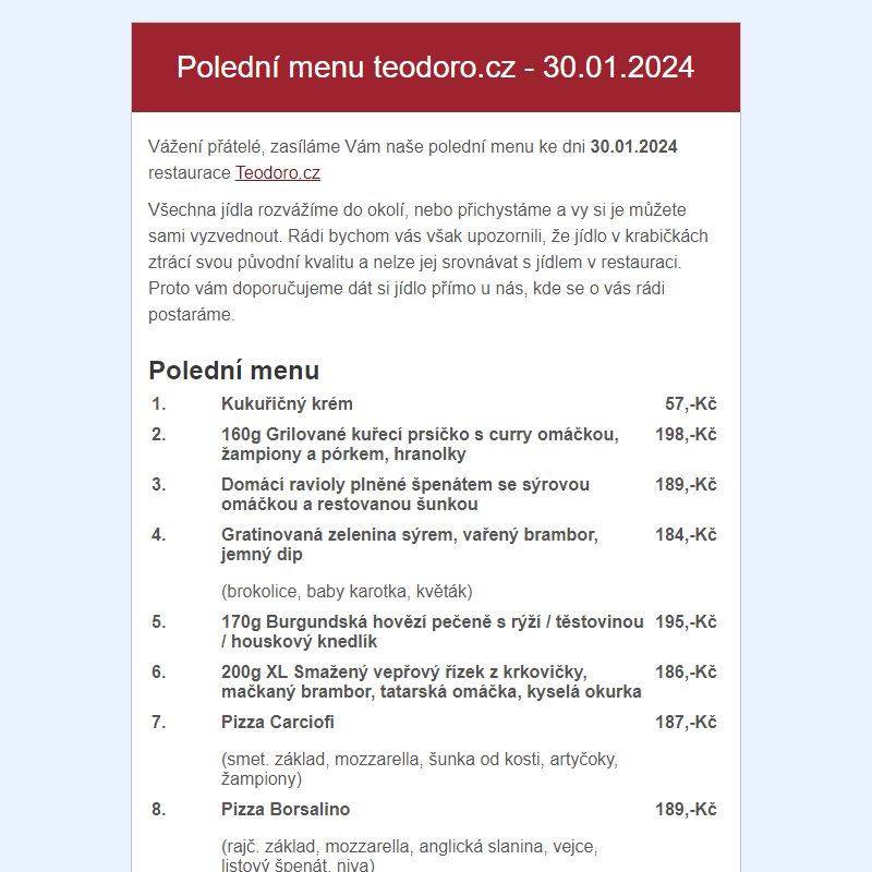 Poledni menu teodoro.cz - 30.01.2024
