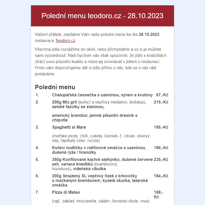 Poledni menu teodoro.cz - 28.10.2023