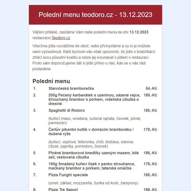 Poledni menu teodoro.cz - 13.12.2023