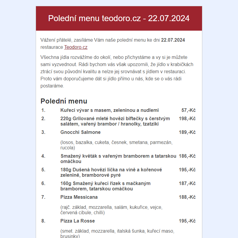 Poledni menu teodoro.cz - 22.07.2024