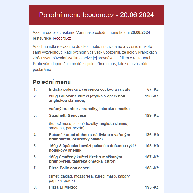 Poledni menu teodoro.cz - 20.06.2024