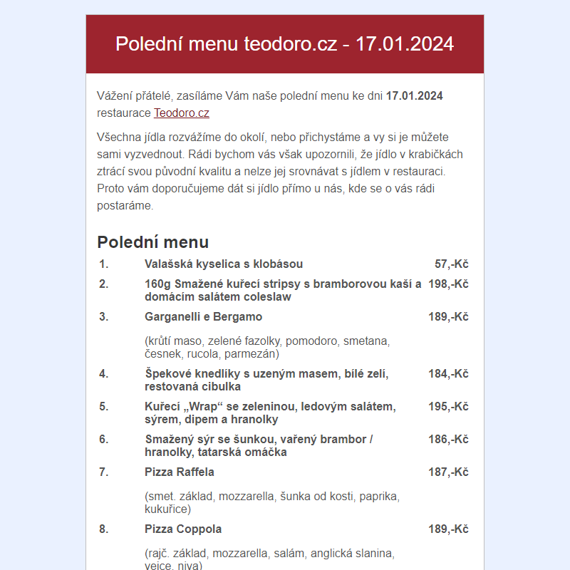 Poledni menu teodoro.cz - 17.01.2024