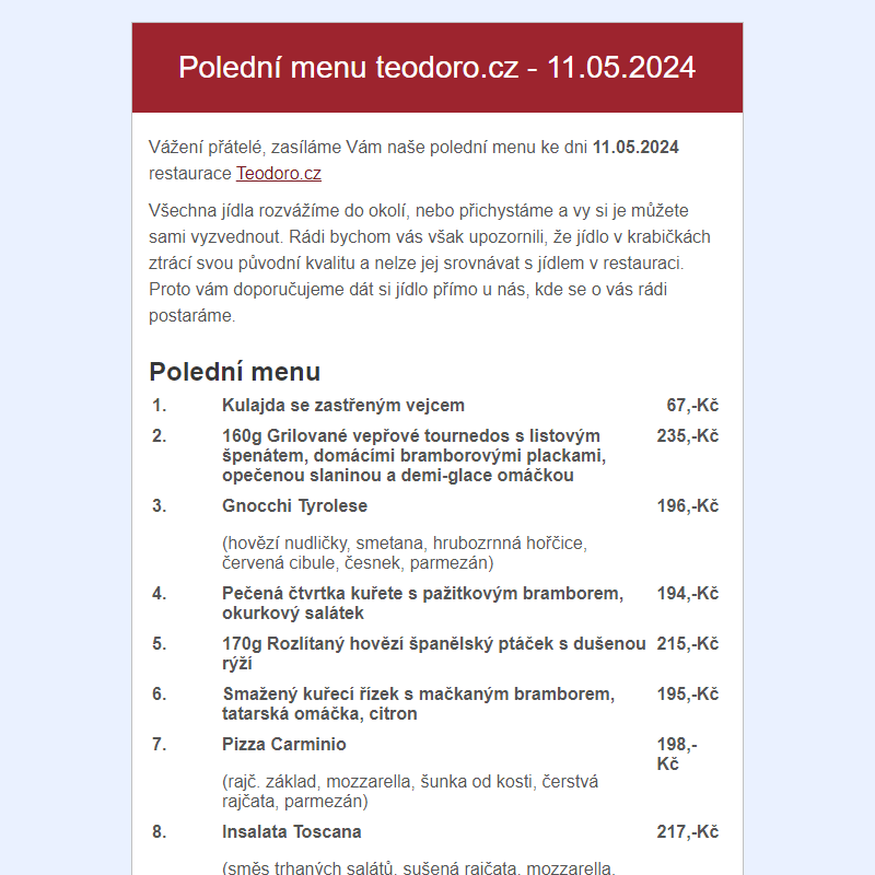 Poledni menu teodoro.cz - 11.05.2024