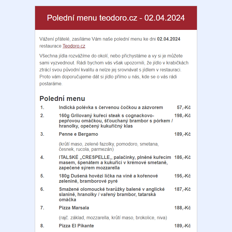 Poledni menu teodoro.cz - 02.04.2024
