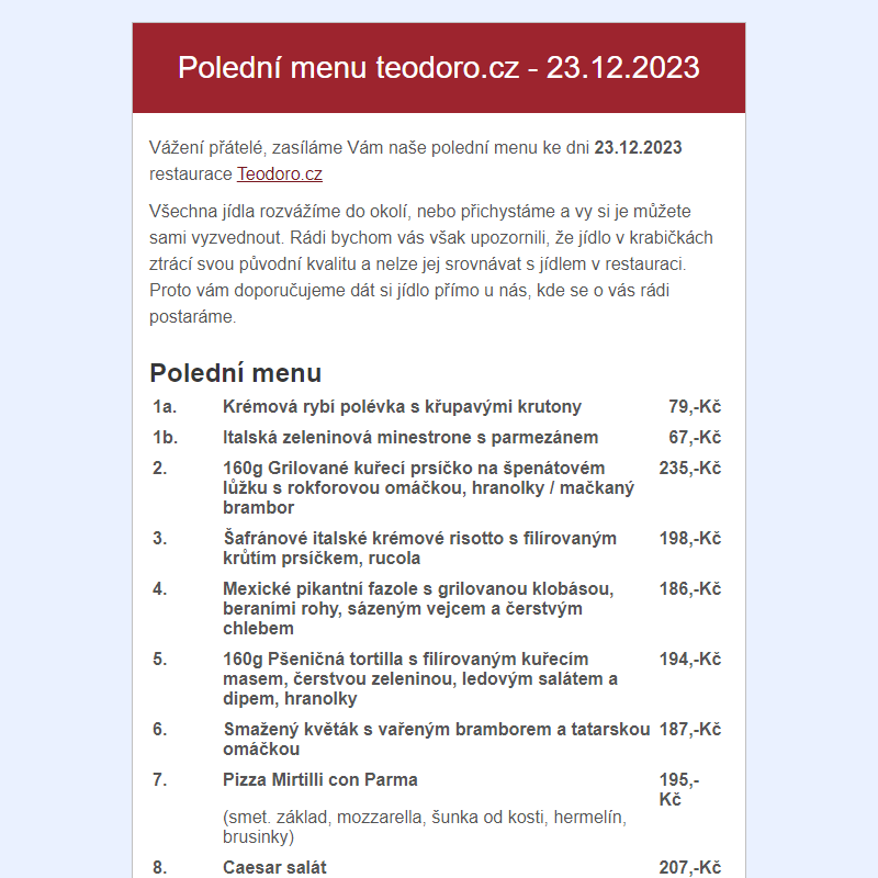 Poledni menu teodoro.cz - 23.12.2023