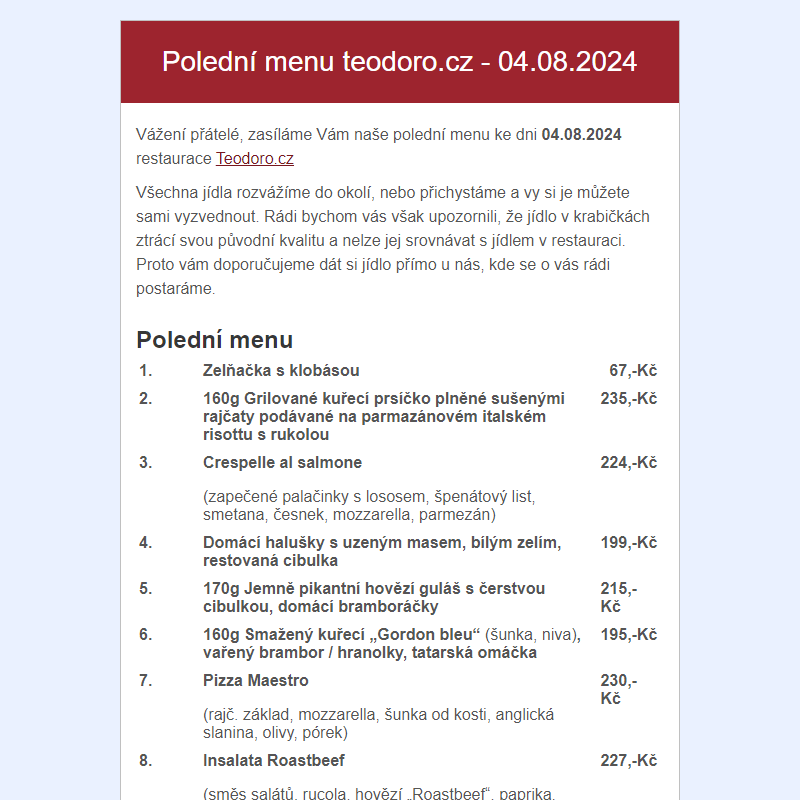 Poledni menu teodoro.cz - 04.08.2024