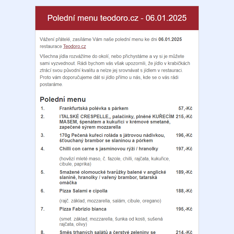 Poledni menu teodoro.cz - 06.01.2025