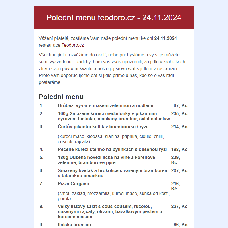 Poledni menu teodoro.cz - 24.11.2024