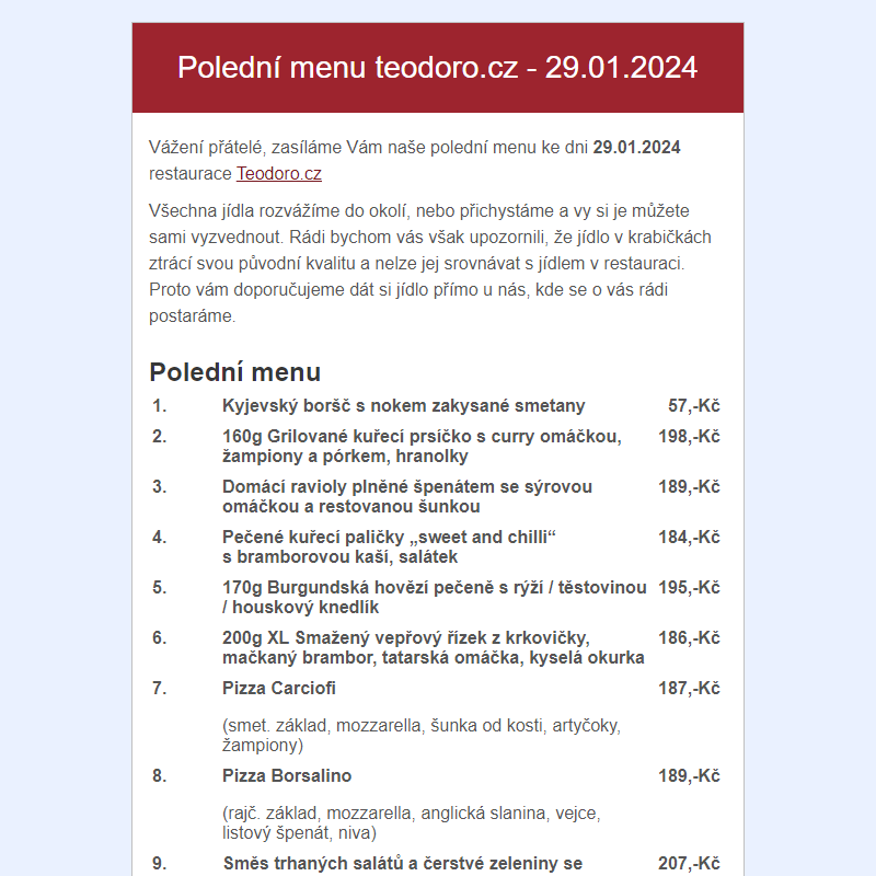 Poledni menu teodoro.cz - 29.01.2024