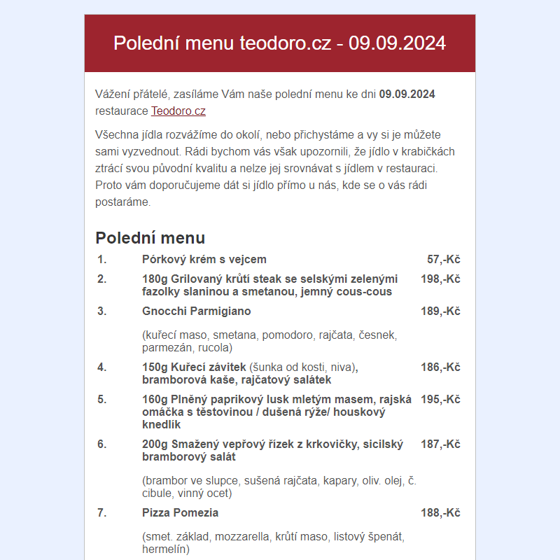 Poledni menu teodoro.cz - 09.09.2024