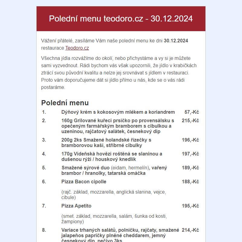 Poledni menu teodoro.cz - 30.12.2024