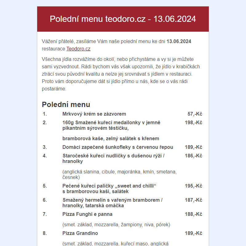 Poledni menu teodoro.cz - 13.06.2024