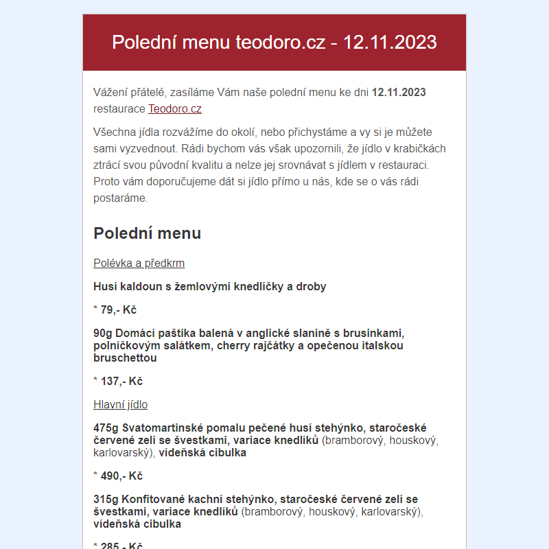 Poledni menu teodoro.cz - 12.11.2023