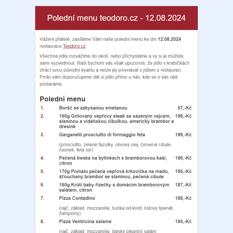 Poledni menu teodoro.cz - 12.08.2024