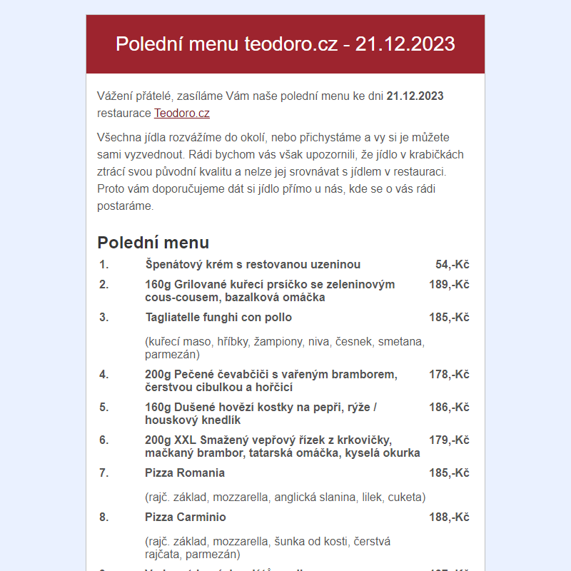Poledni menu teodoro.cz - 21.12.2023