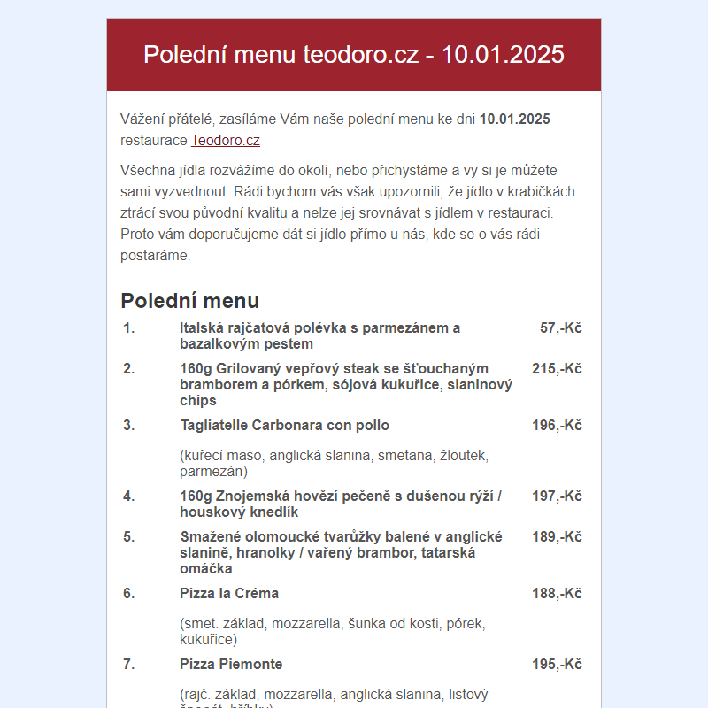 Poledni menu teodoro.cz - 10.01.2025